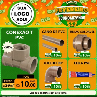 Modelo de Rede Social para Feed Facebook com o tema Comece Fevereiro Economizando para Tubos e conexões