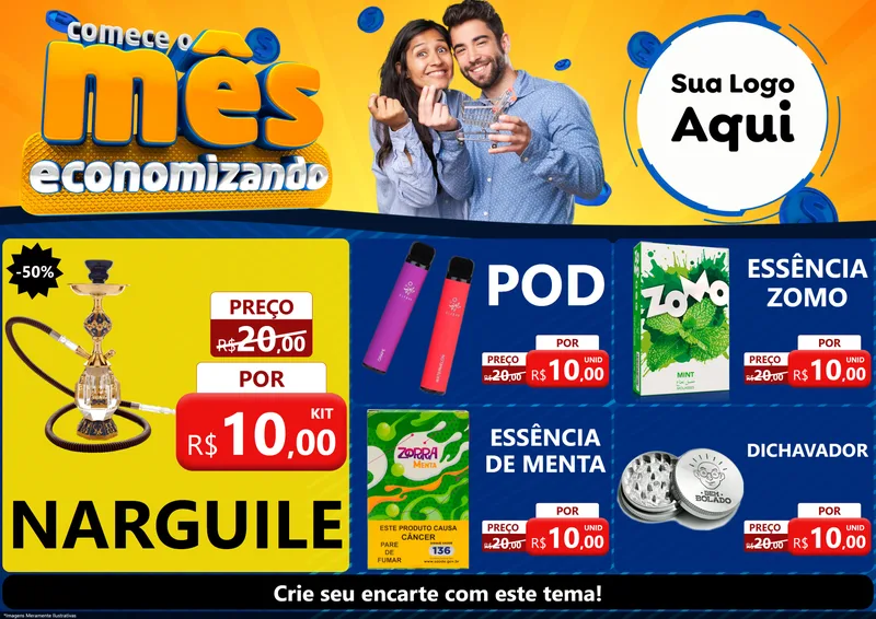 Modelo de Encarte para Encarte A4 Horizontal com o tema Comece O Mês Economizando para Tabacaria
