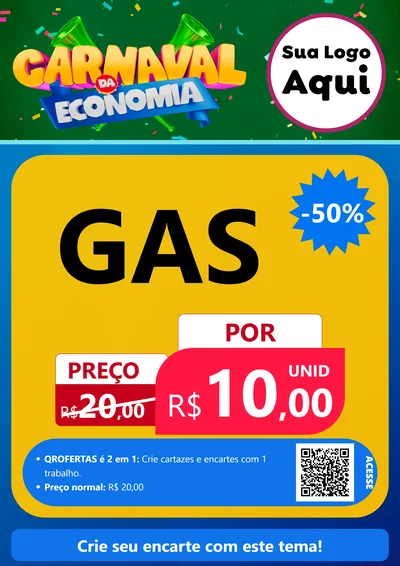 Modelo de Cartaz para Cartaz A4 Vertical com o tema Carnaval da Economia para Água e gás