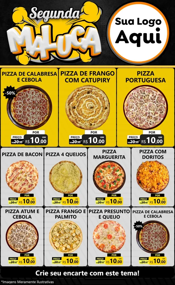 Modelo de Encarte para Encarte Grande com o tema Segunda Maluca para Pizzaria