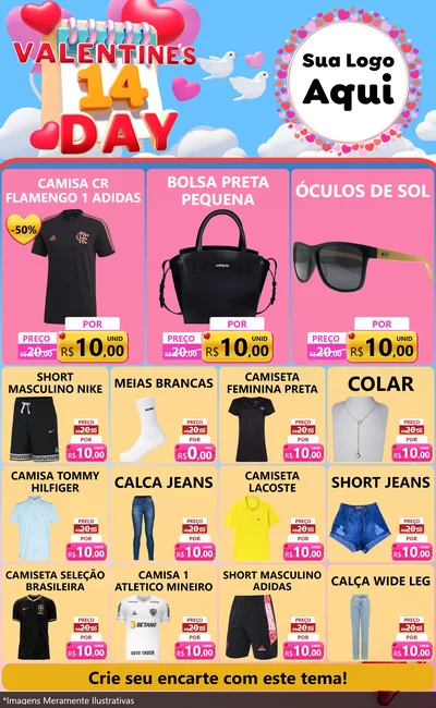 Modelo de Encarte para Encarte Grande com o tema Valentine's Day para Roupas e acessórios