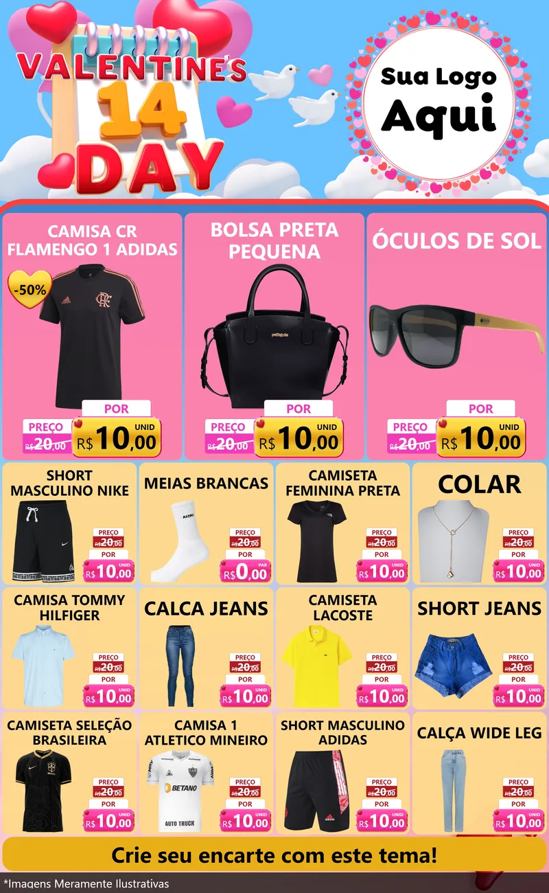 Modelo de Encarte para Encarte Grande com o tema Valentine's Day para Roupas e acessórios