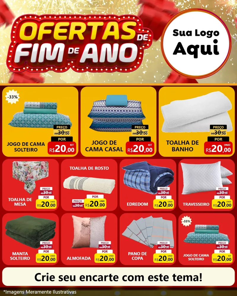 Modelo de Rede Social para Feed Instagram com o tema Ofertas de Fim de Ano para Cama, Mesa e Banho