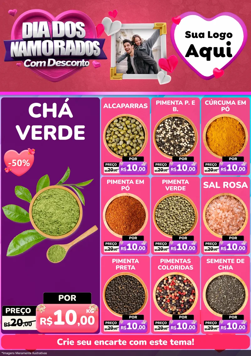 Modelo de Encarte para Encarte A4 Vertical com o tema Dia Dos Namorados Com Desconto para Produtos Naturais