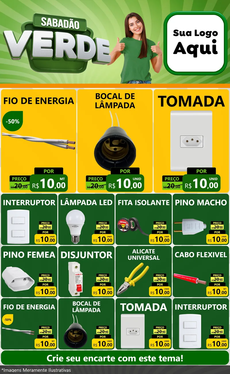Modelo de Encarte para Encarte Grande com o tema Sabadão Verde para Materiais Elétricos