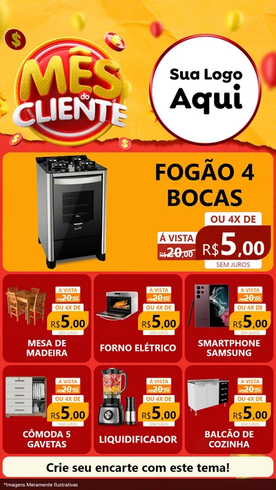 Modelo de Rede Social para Stories com o tema Mês do Cliente para Móveis e Eletro
