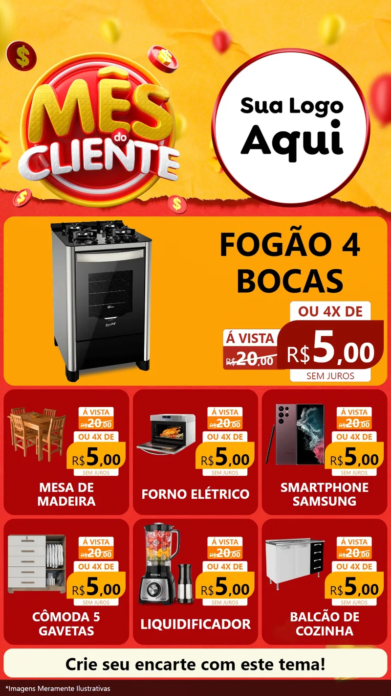 Modelo de Rede Social para Stories com o tema Mês do Cliente para Móveis e Eletro