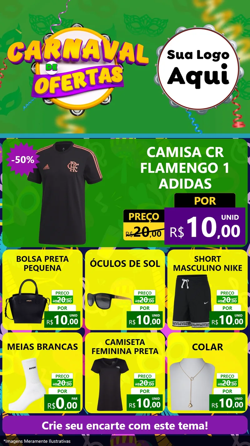 Modelo de Rede Social para Stories com o tema Carnaval de Ofertas para Roupas e acessórios