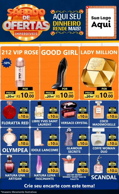 Modelo de Encarte para Encarte Grande com o tema Sábado de Ofertas Imperdíveis para Perfumes