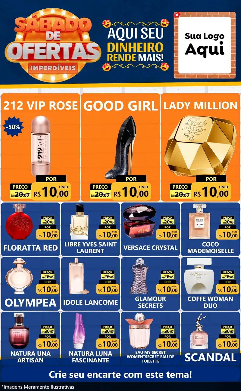 Modelo de Encarte para Encarte Grande com o tema Sábado de Ofertas Imperdíveis para Perfumes