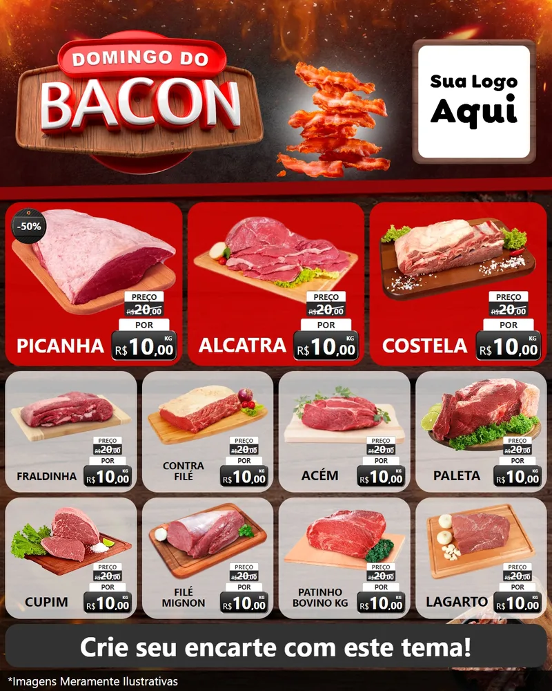 Modelo de Rede Social para Feed Instagram com o tema Domingo do Bacon para Açougue