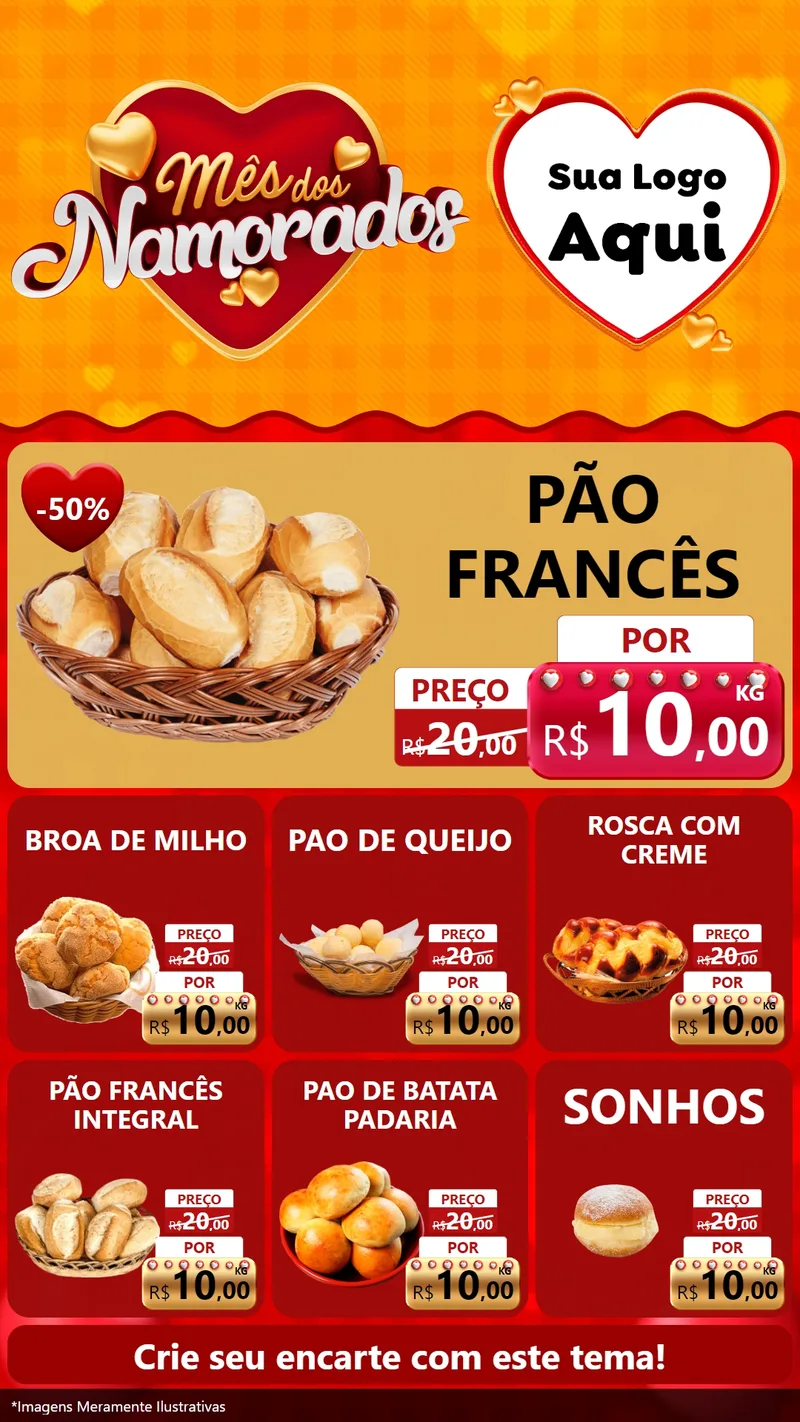 Modelo de Rede Social para Stories com o tema Mês dos Namorados para Padaria