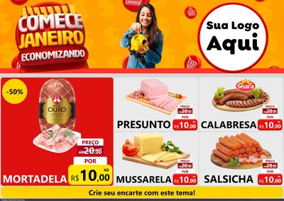 Modelo de Encarte para Encarte A4 Horizontal com o tema Comece Janeiro Economizando para Frios e Laticínios