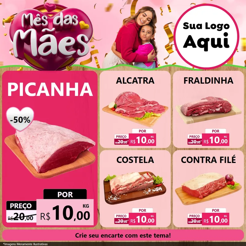 Modelo de Rede Social para Feed Facebook com o tema Mês das Mães para Açougue