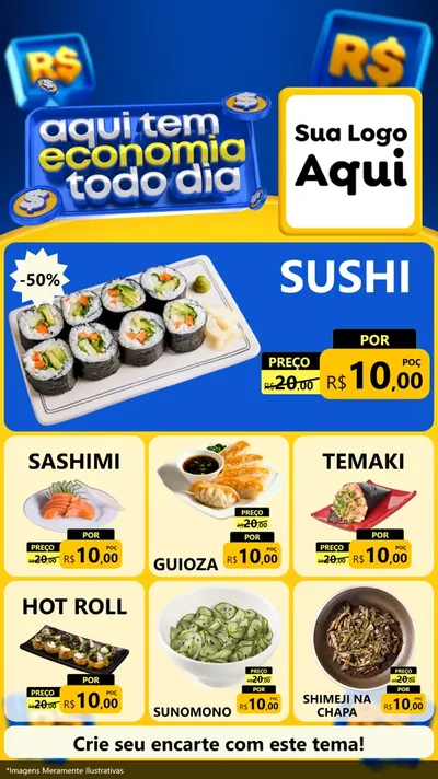 Modelo de Rede Social para Stories com o tema Aqui Tem Economia Todo Dia para Comida japonesa