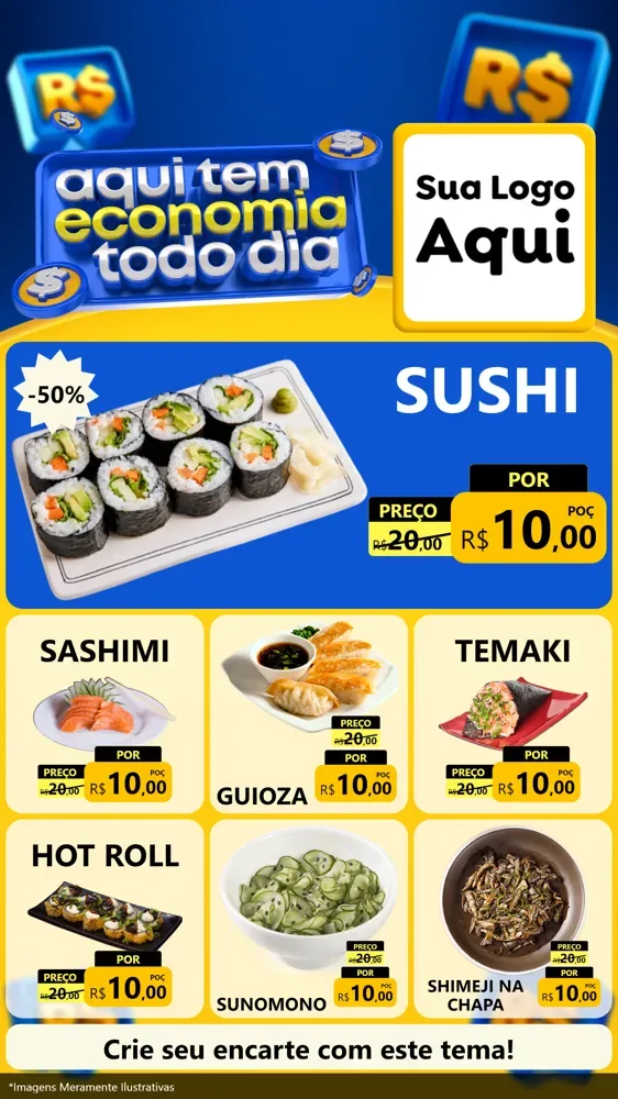 Modelo de Rede Social para Stories com o tema Aqui Tem Economia Todo Dia para Comida japonesa