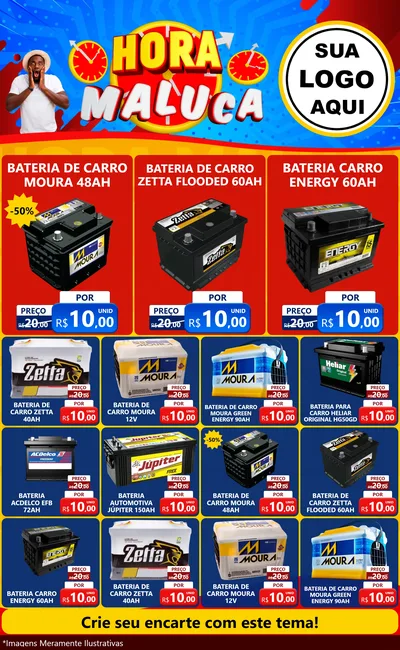 Modelo de Encarte para Encarte Grande com o tema Hora Maluca para Baterias Elétricas