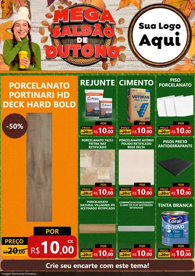 Modelo de Encarte para Encarte A4 Vertical com o tema Mega Saldão de Outono para Pisos e revestimentos