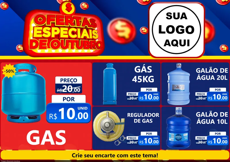 Modelo de Encarte para Encarte A4 Horizontal com o tema Ofertas Especiais de Outubro para Água e gás
