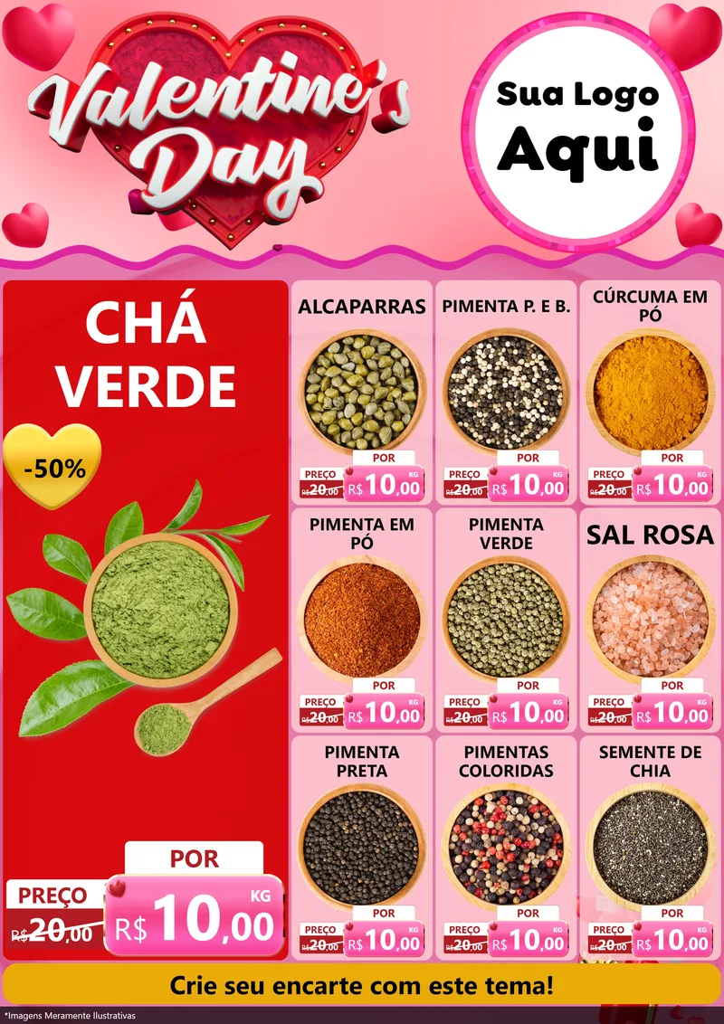 Modelo de Encarte para Encarte A4 Vertical com o tema Valentine's Day para Produtos Naturais