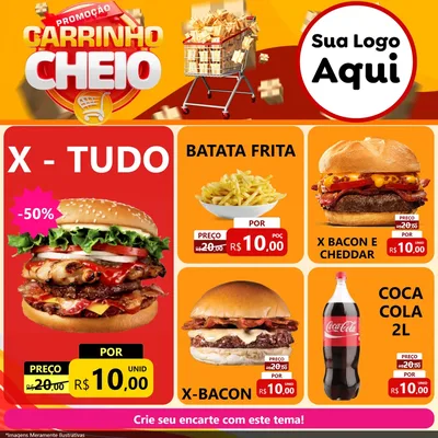 Modelo de Rede Social para Feed Facebook com o tema Promoção carrinho cheio para Hamburgueria