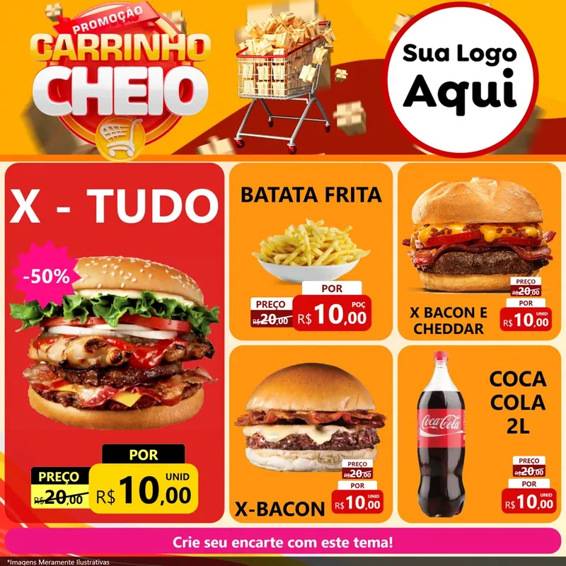Modelo de Rede Social para Feed Facebook com o tema Promoção carrinho cheio para Hamburgueria
