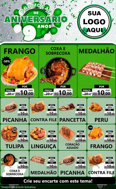 Modelo de Encarte para Encarte Grande com o tema Promoção de Aniversário - 9 Anos para Assados
