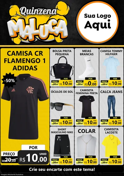 Modelo de Encarte para Encarte A4 Vertical com o tema Quinzena Maluca para Roupas e acessórios