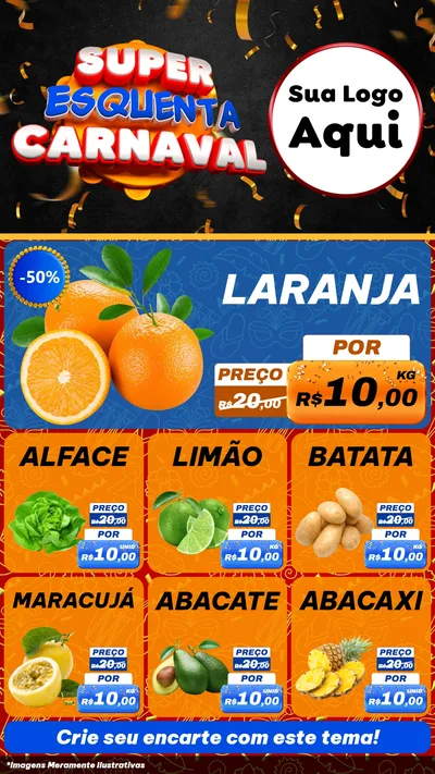 Modelo de Rede Social para Stories com o tema Super Esquenta de Carnaval para Hortifrúti