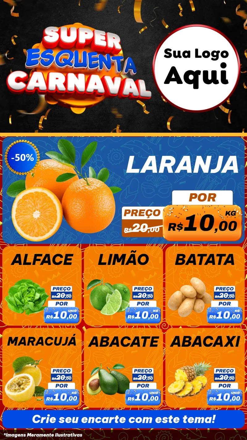 Modelo de Rede Social para Stories com o tema Super Esquenta de Carnaval para Hortifrúti