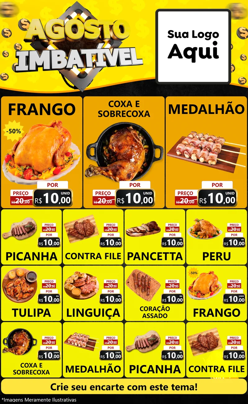 Modelo de Encarte para Encarte Grande com o tema Agosto Imbatível para Assados