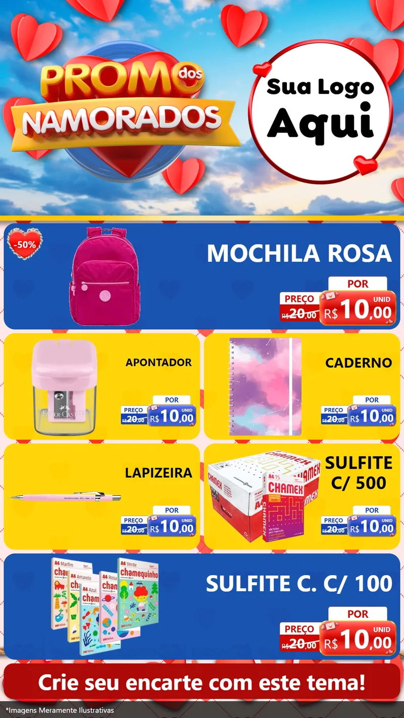 Modelo de TV para TV Vertical com o tema Promo dos Namorados para Papelaria
