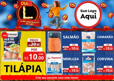 Modelo de Encarte para Encarte A4 Horizontal com o tema Dia L - O Dia Mais Barato Do Mês para Peixaria