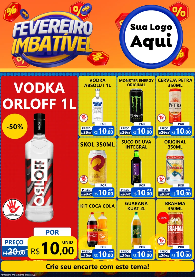 Modelo de Encarte para Encarte A4 Vertical com o tema Fevereiro Imbatível para Distribuidora de bebidas