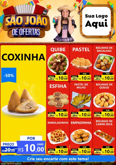 Modelo de Encarte para Encarte A4 Vertical com o tema São João de Ofertas para Salgadaria