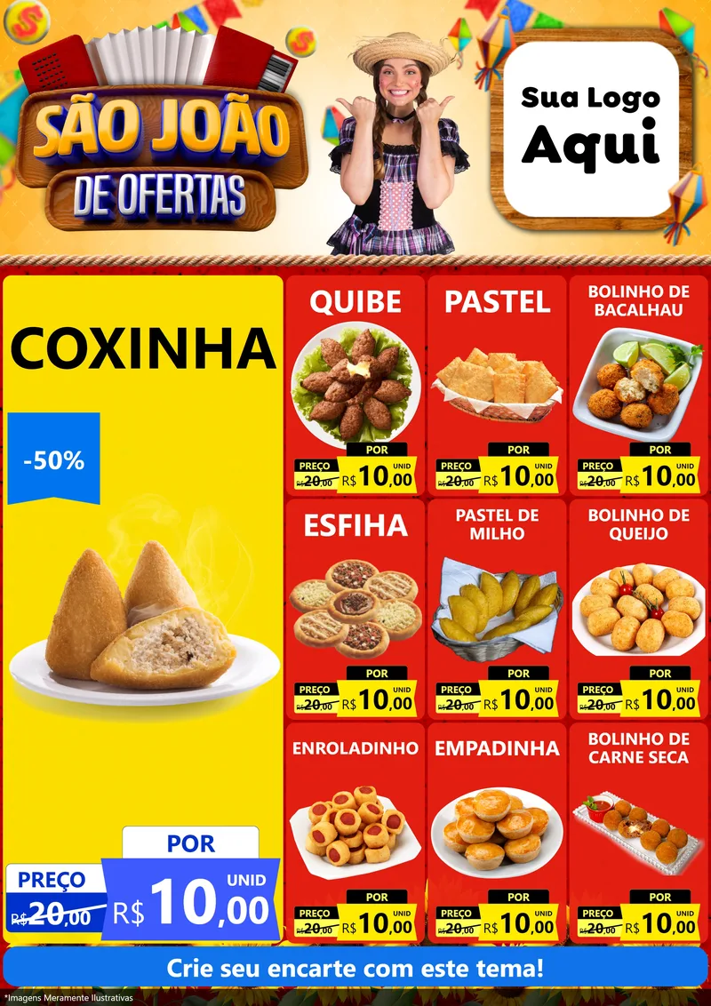 Modelo de Encarte para Encarte A4 Vertical com o tema São João de Ofertas para Salgadaria