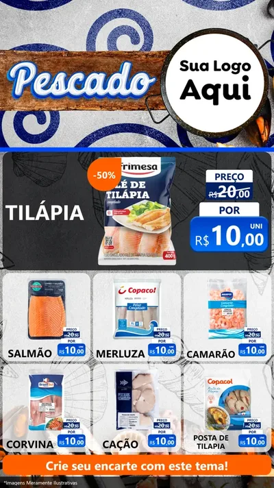 Modelo de Rede Social para Stories com o tema Pescado para Peixaria