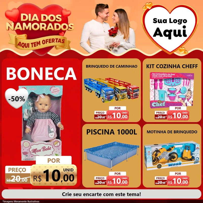 Modelo de Rede Social para Feed Facebook com o tema Dia dos Namorados - Aqui Tem Ofertas para Brinquedos