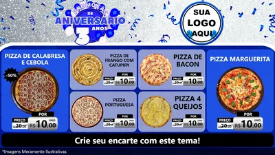 Modelo de TV para TV Horizontal com o tema Promoção de Aniversário - 3 Anos para Pizzaria