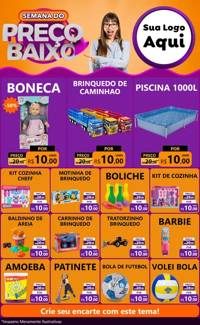 Modelo de Encarte para Encarte Grande com o tema Semana do Preço Baixo para Brinquedos