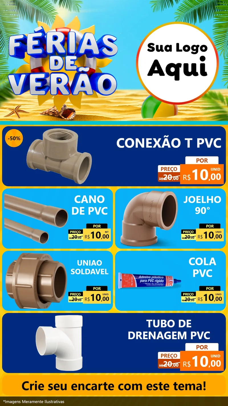 Modelo de TV para TV Vertical com o tema Férias de Verão para Tubos e conexões