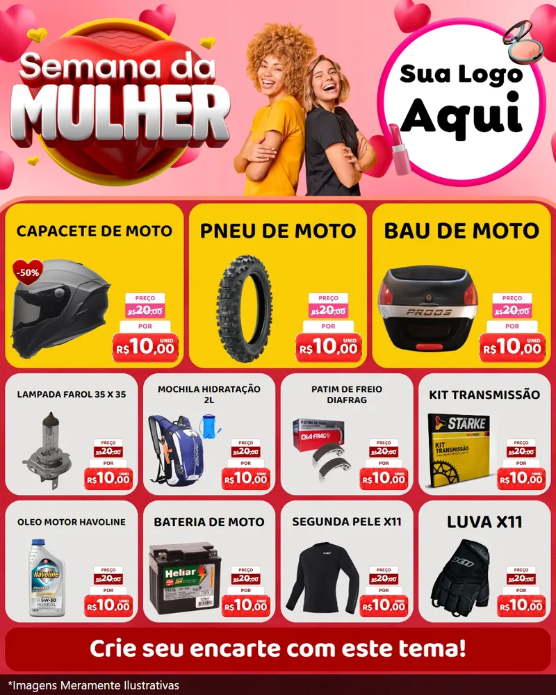Modelo de Rede Social para Feed Instagram com o tema Semana da Mulher para Moto peças