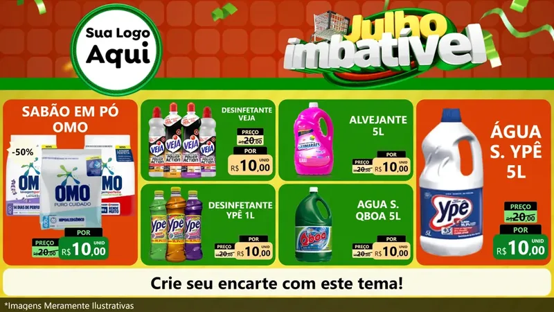 Modelo de TV para TV Horizontal com o tema Julho Imbatível para Produtos de Limpeza