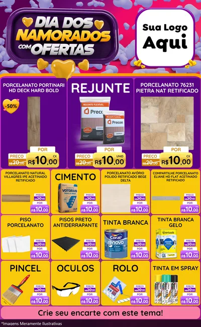 Modelo de Encarte para Encarte Grande com o tema Dia Dos Namorados Com Ofertas para Pisos e revestimentos