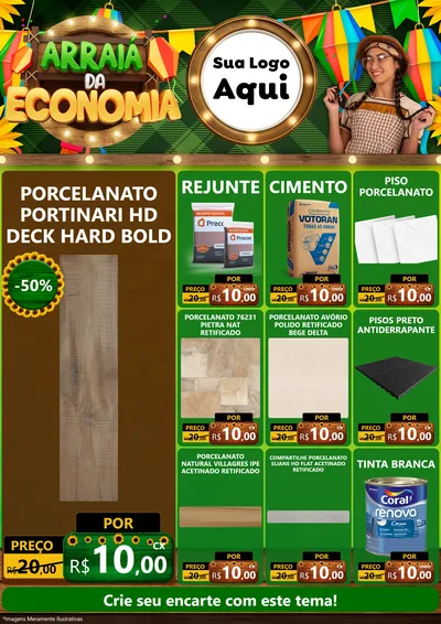 Modelo de Encarte para Encarte A4 Vertical com o tema Arraiá de Economia para Pisos e revestimentos