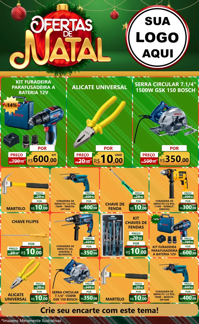 Modelo de Encarte para Encarte Grande com o tema Ofertas de Natal para Maquinas e Ferramentas