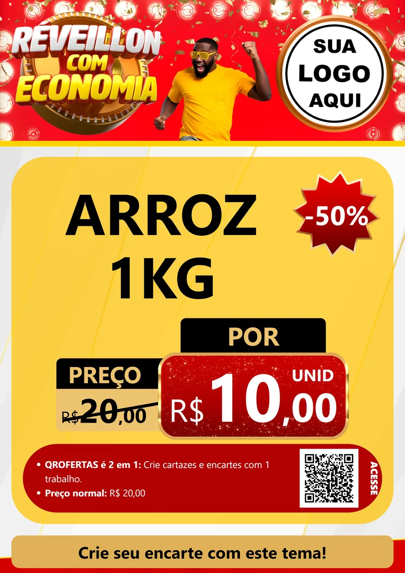 Modelo de Cartaz para Cartaz A4 Vertical com o tema Réveillon com Economia para Supermercado