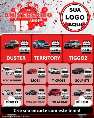 Modelo de Rede Social para Feed Instagram com o tema Promoção de Aniversário - 15 Anos para Concessionaria de Carros