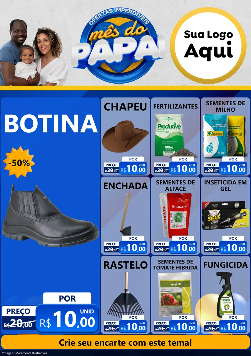 Modelo de Encarte para Encarte A4 Vertical com o tema Ofertas Imperdíveis Mês Do Papai para Agropecuária
