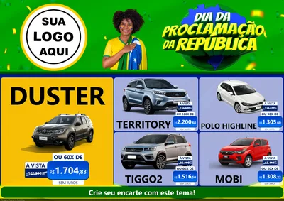 Modelo de Encarte para Encarte A4 Horizontal com o tema Dia Da Proclamação Da República para Concessionaria de Carros